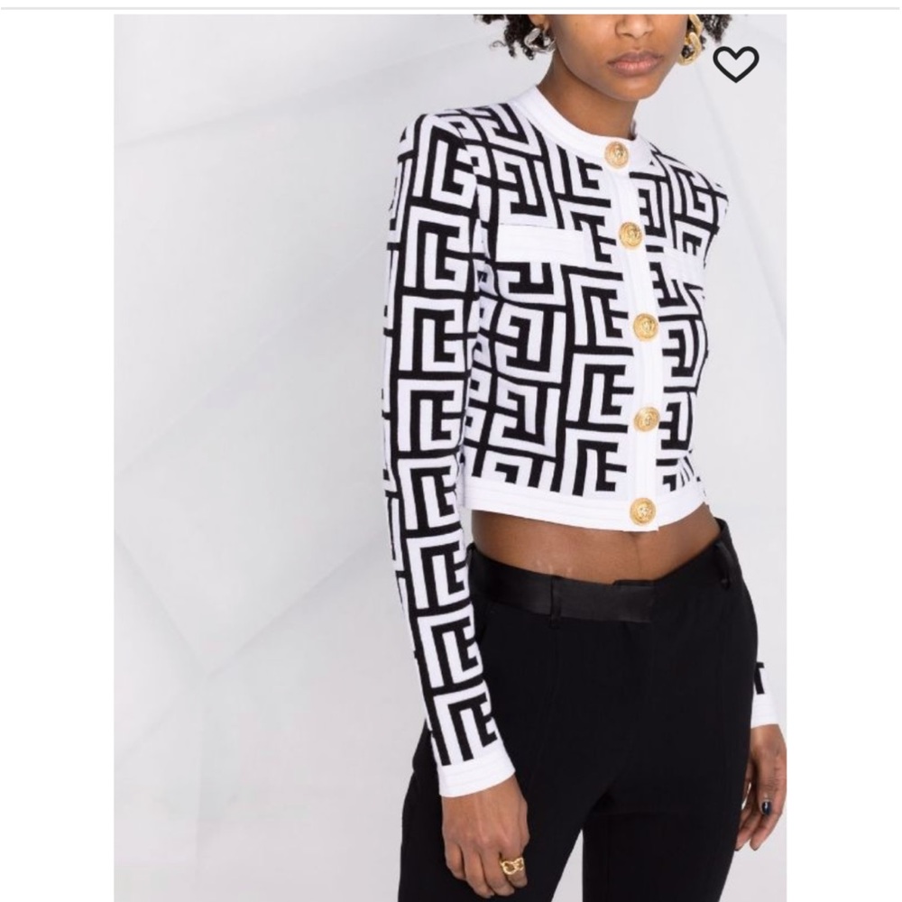 BALMAIN WOMENS SIZE 38 MONOGRAM WHITE CARDIGAN